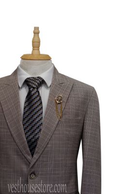 Bộ Suit Luxury Xám Nhạt Kẻ Ô V1NHON-XAMNO105